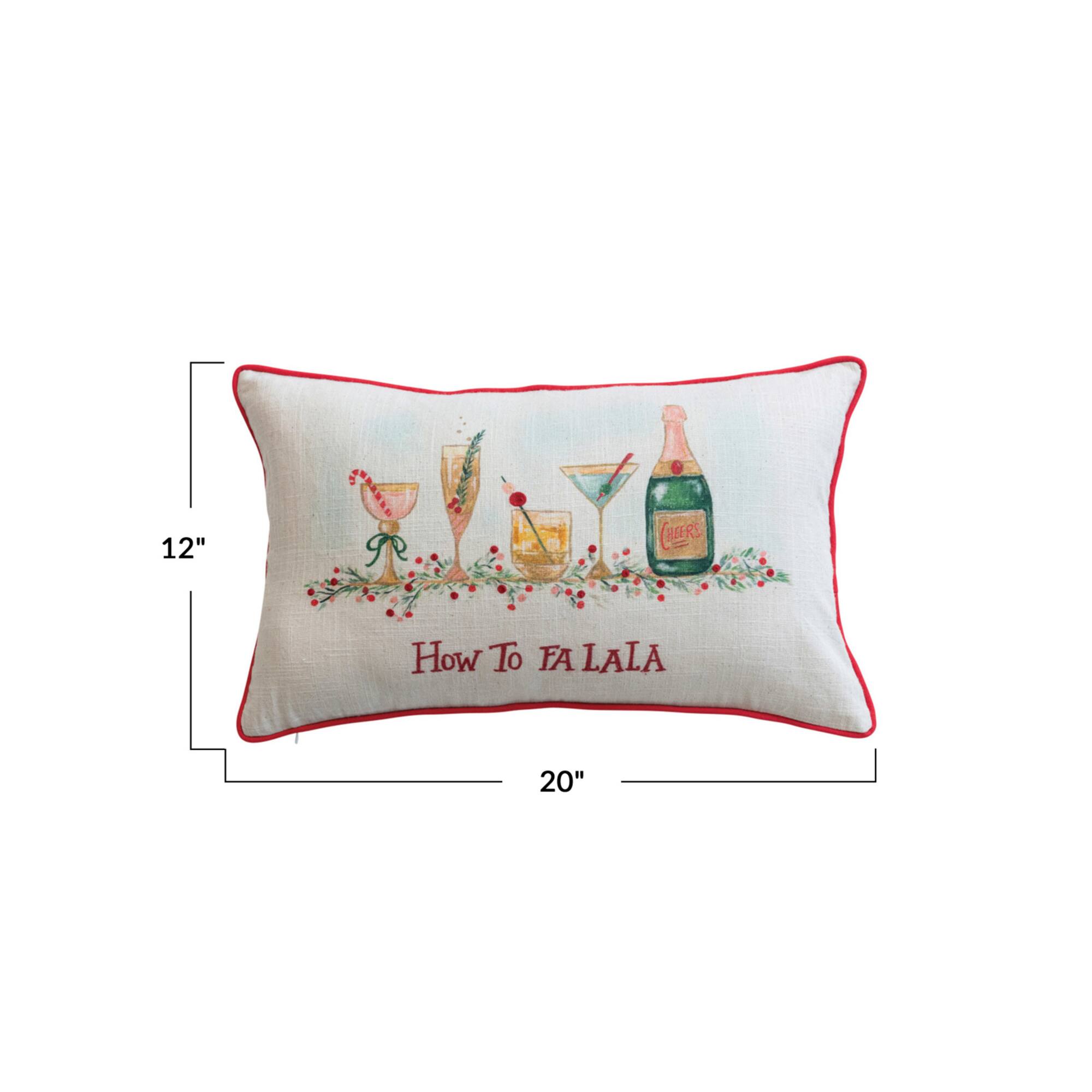 Hello Honey® 20" x 12" Embroidered How to Fa La La Cotton Slub Lumbar Pillow with Red Piping